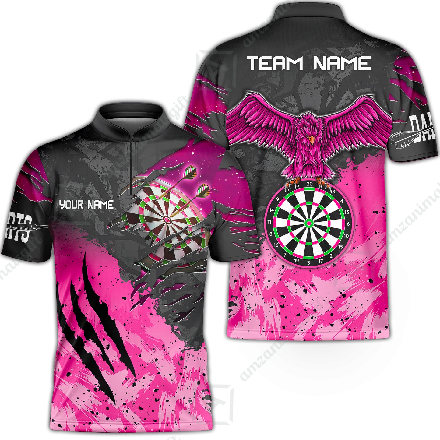 Customized Darts Stand Collar Quarter-Zip Shirt, Darts Eagle Dartboard Multicolor Custom Dart Jersey For Darts Player