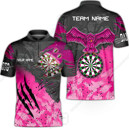 Customized Darts Stand Collar Quarter-Zip Shirt, Darts Eagle Dartboard Multicolor Custom Dart Jersey For Darts Player