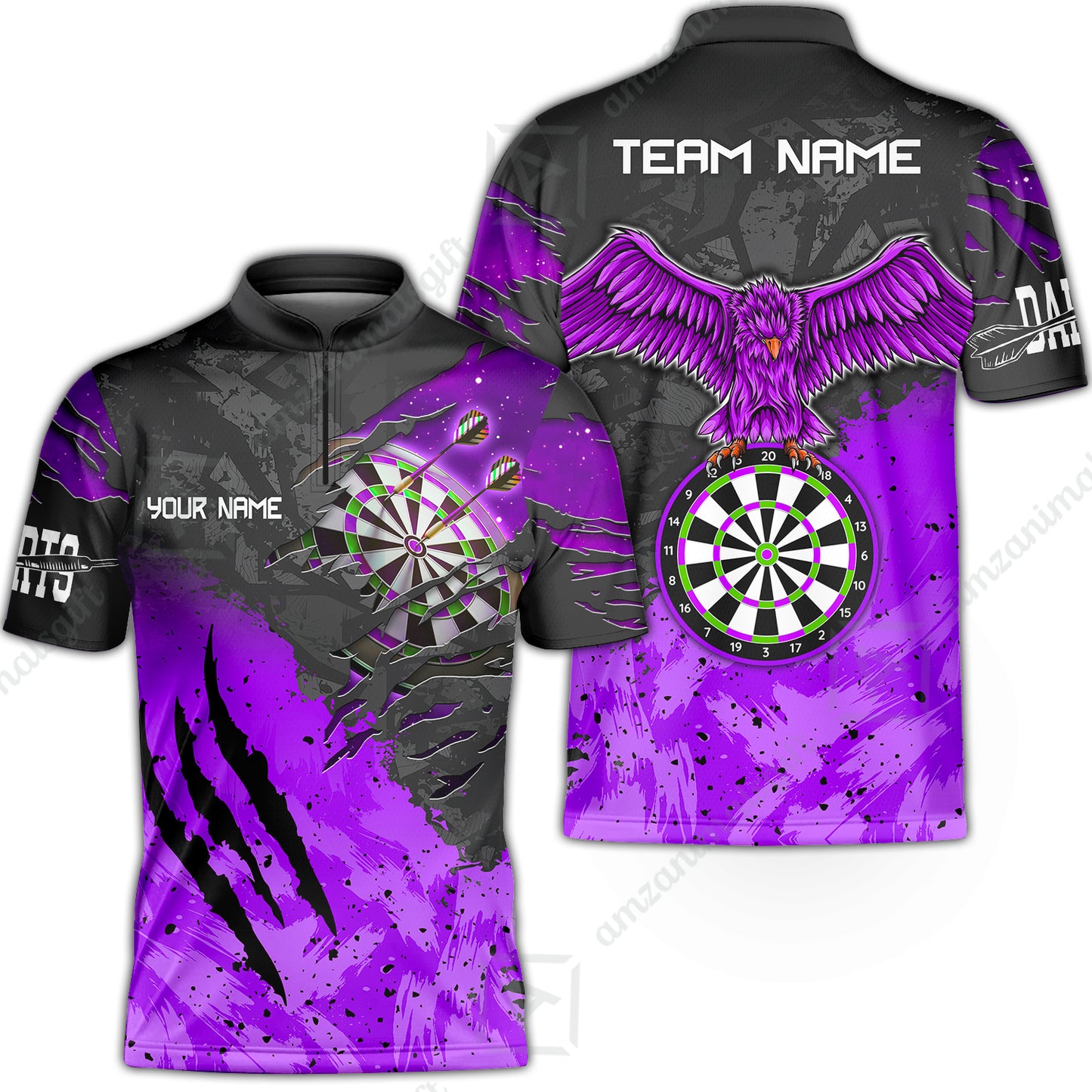 Customized Darts Stand Collar Quarter-Zip Shirt, Darts Eagle Dartboard Multicolor Custom Dart Jersey For Darts Player