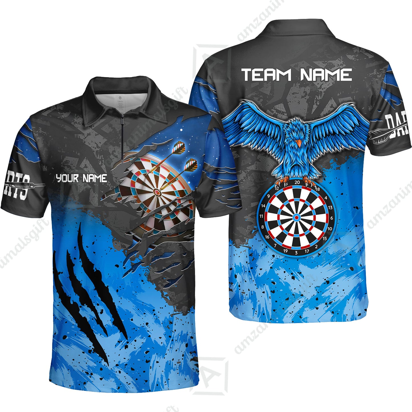 Customized Darts Quarter-Zip Polo Shirt, Darts Eagle Dartboard Multicolor Custom Dart Zip Polo Jersey For Darts Player