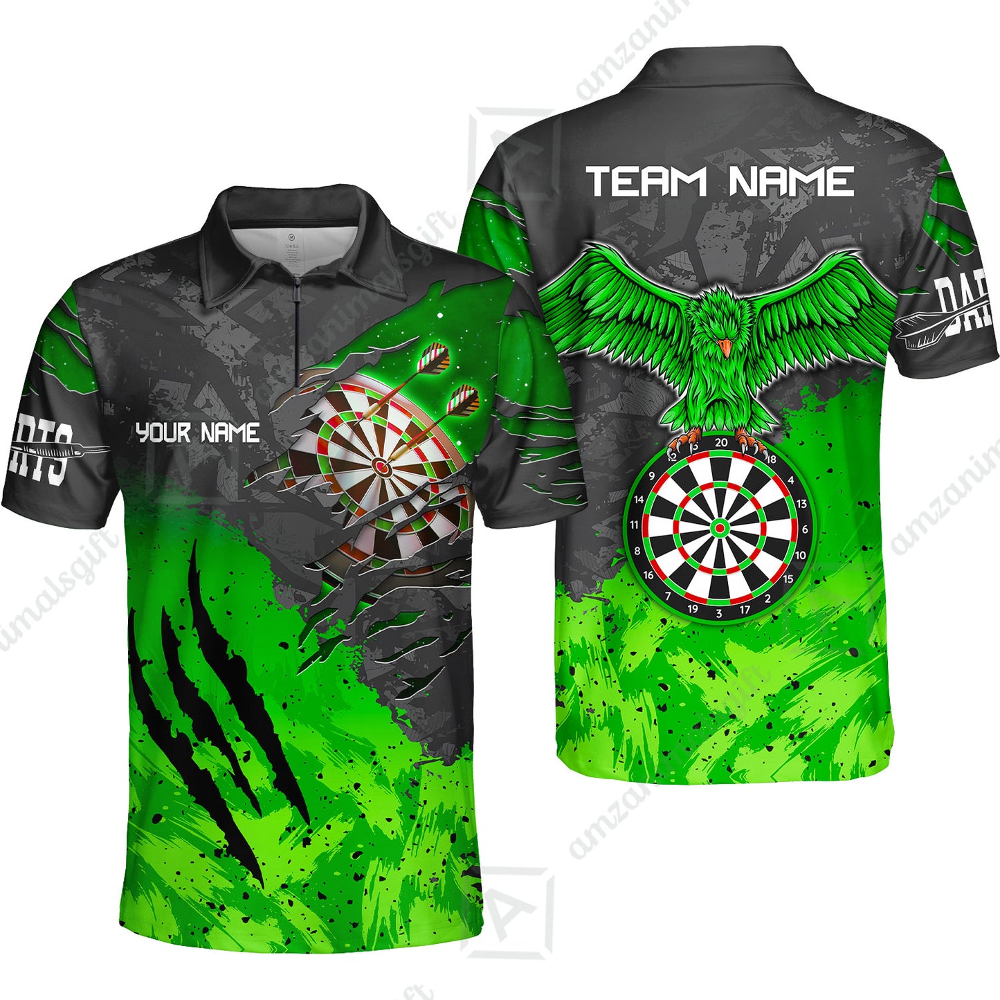 Customized Darts Quarter-Zip Polo Shirt, Darts Eagle Dartboard Multicolor Custom Dart Zip Polo Jersey For Darts Player