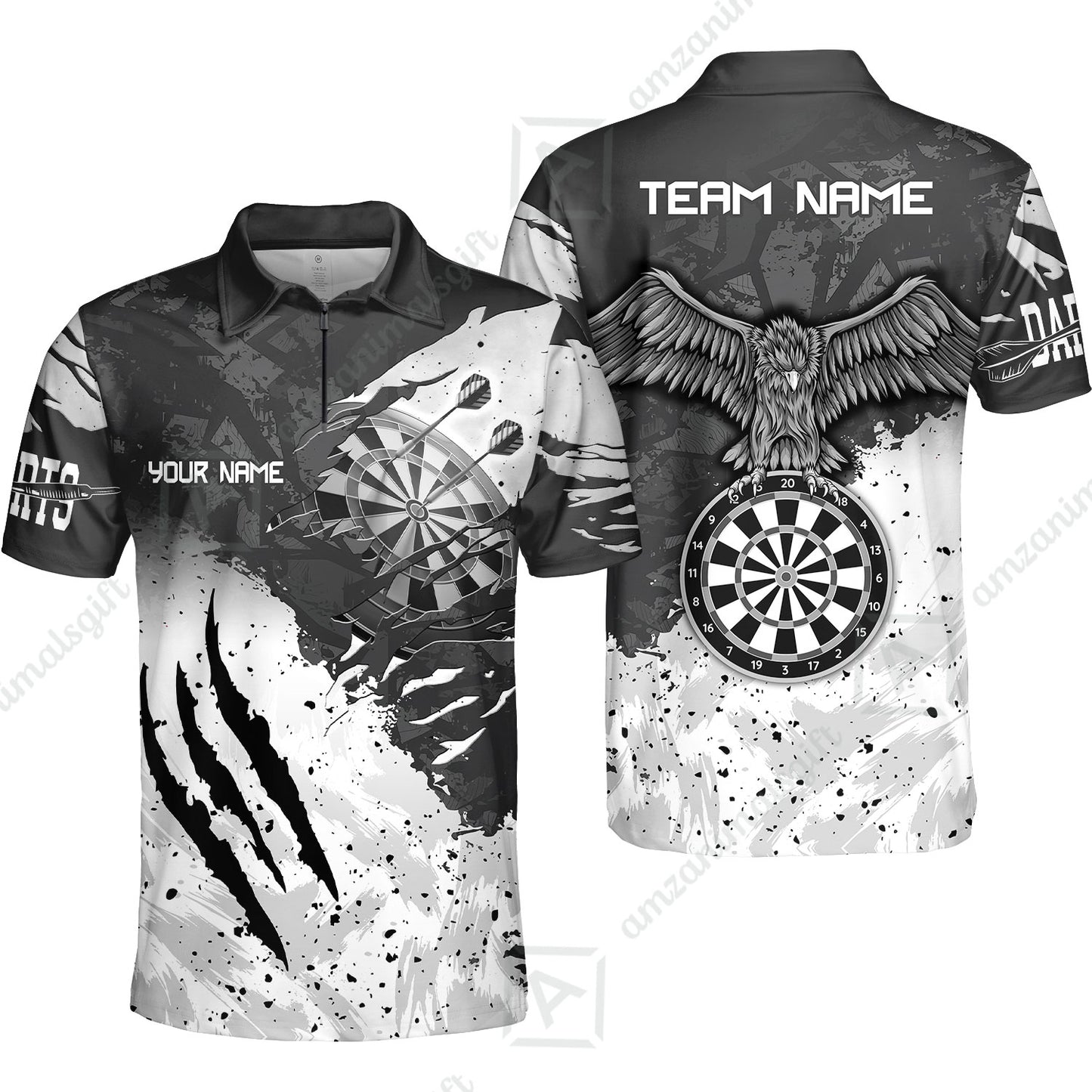 Customized Darts Quarter-Zip Polo Shirt, Darts Eagle Dartboard Multicolor Custom Dart Zip Polo Jersey For Darts Player