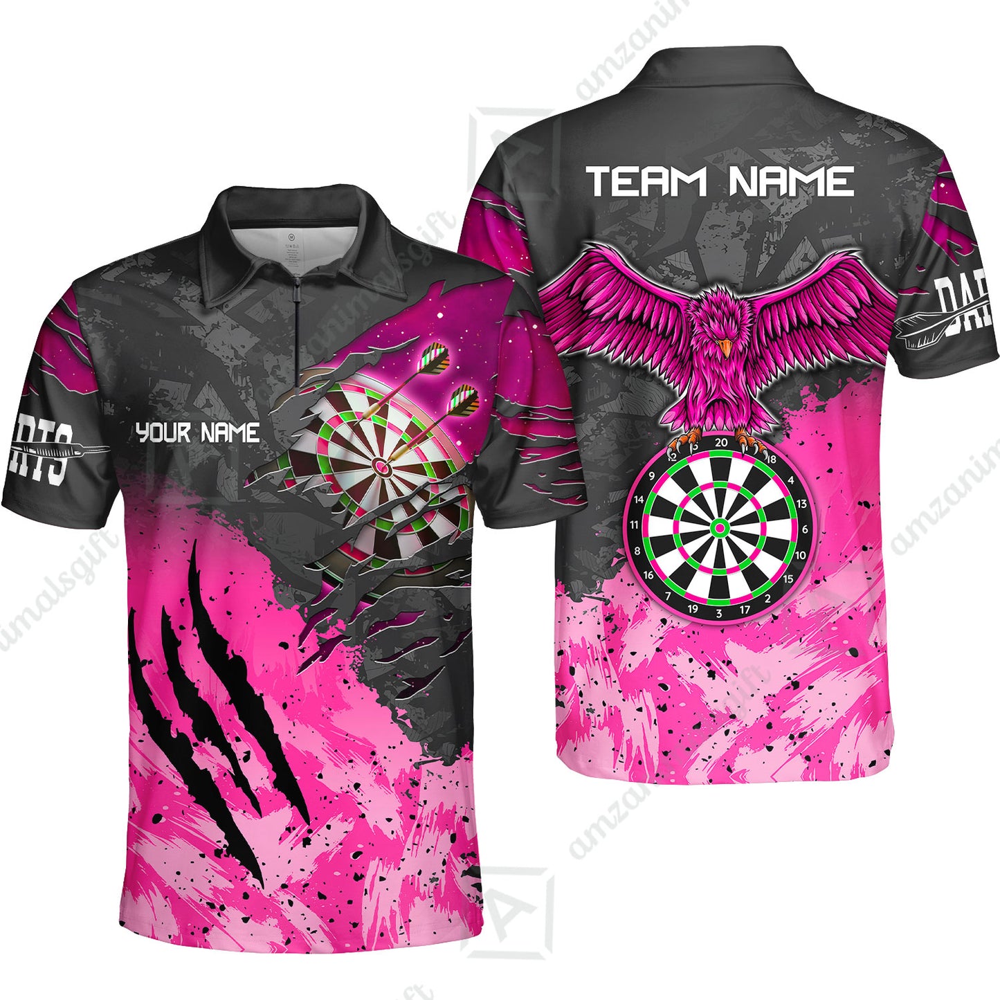 Customized Darts Quarter-Zip Polo Shirt, Darts Eagle Dartboard Multicolor Custom Dart Zip Polo Jersey For Darts Player