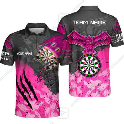 Customized Darts Quarter-Zip Polo Shirt, Darts Eagle Dartboard Multicolor Custom Dart Zip Polo Jersey For Darts Player
