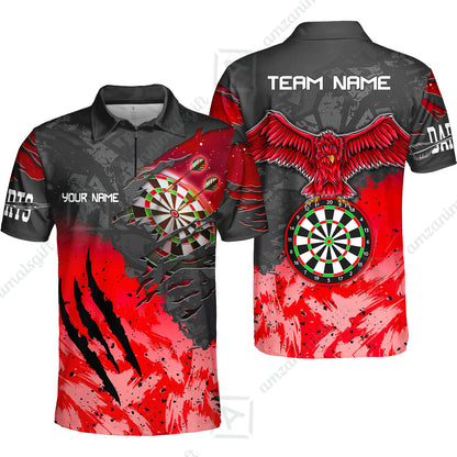 Customized Darts Quarter-Zip Polo Shirt, Darts Eagle Dartboard Multicolor Custom Dart Zip Polo Jersey For Darts Player