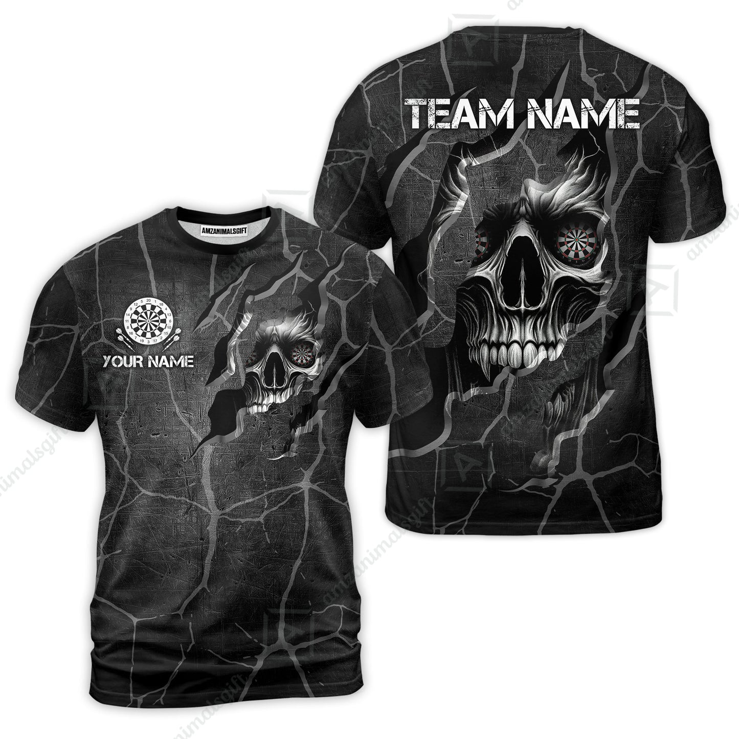 Customized Darts T-Shirt, Torn-Up Skull Dartboard Eyes Darts Team Style T-Shirt for Players, Jersey for Darts Players