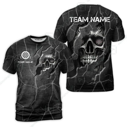 Customized Darts T-Shirt, Torn-Up Skull Dartboard Eyes Darts Team Style T-Shirt for Players, Jersey for Darts Players