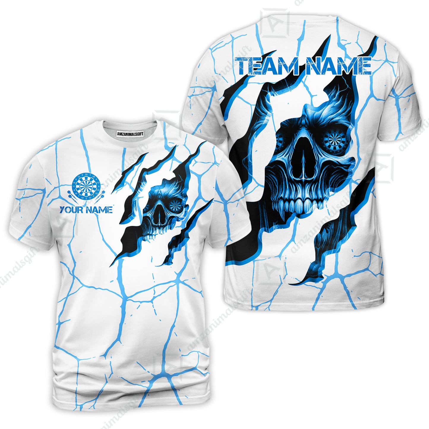 Customized Darts T-Shirt, Torn-Up Skull Dartboard Eyes Darts Team Style T-Shirt for Players, Jersey for Darts Players