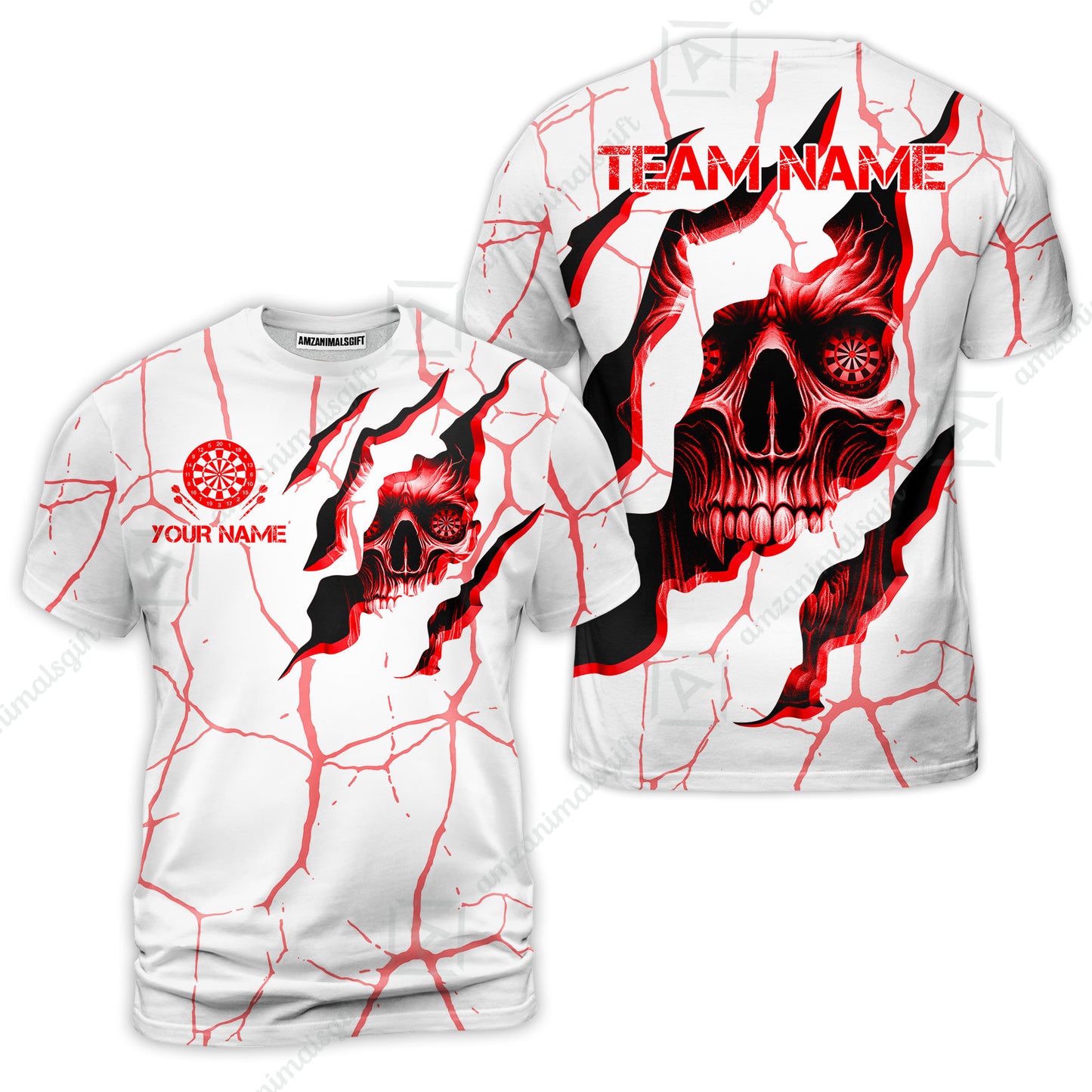 Customized Darts T-Shirt, Torn-Up Skull Dartboard Eyes Darts Team Style T-Shirt for Players, Jersey for Darts Players