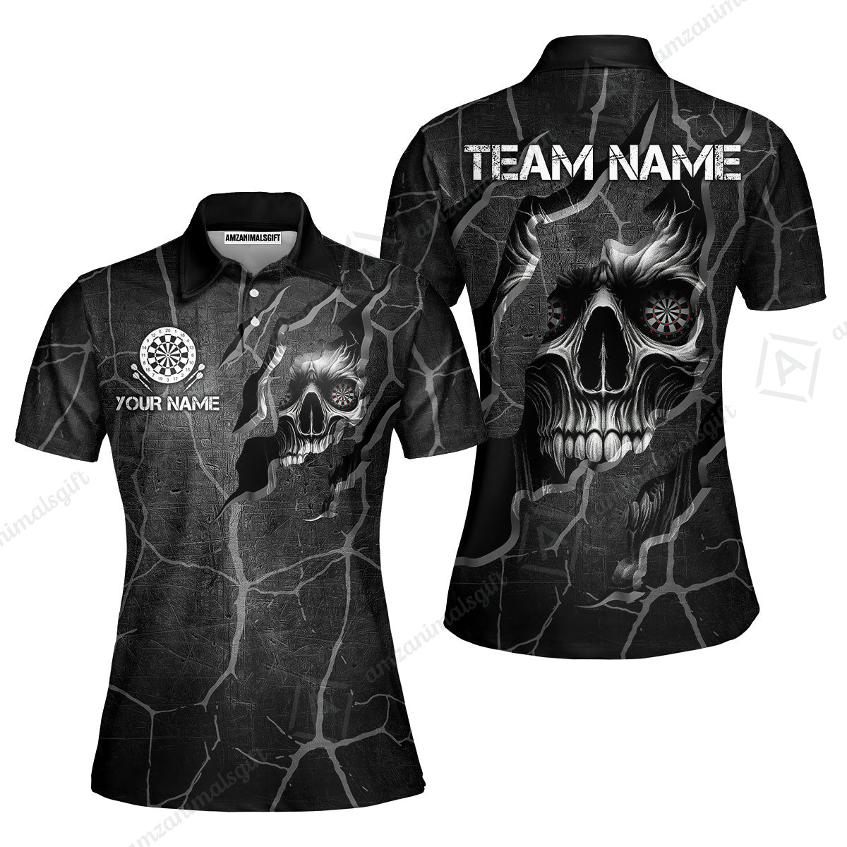 Customized Darts Women Polo Shirt, Torn-Up Skull Dartboard Eyes Darts Women Polo Team Style Jersey for Darts Players