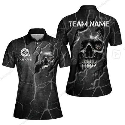 Customized Darts Women Polo Shirt, Torn-Up Skull Dartboard Eyes Darts Women Polo Team Style Jersey for Darts Players