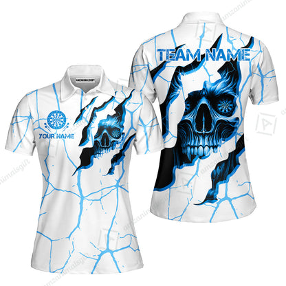 Customized Darts Women Polo Shirt, Torn-Up Skull Dartboard Eyes Darts Women Polo Team Style Jersey for Darts Players