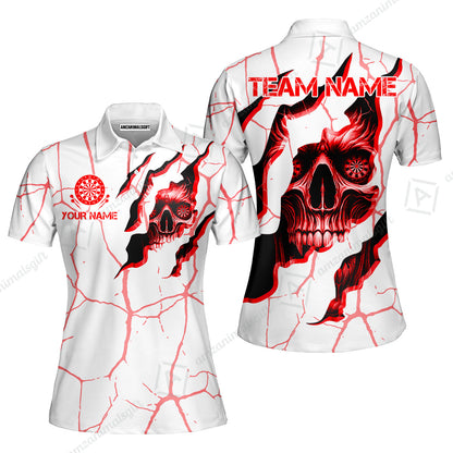 Customized Darts Women Polo Shirt, Torn-Up Skull Dartboard Eyes Darts Women Polo Team Style Jersey for Darts Players