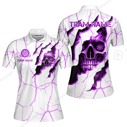 Customized Darts Women Polo Shirt, Torn-Up Skull Dartboard Eyes Darts Women Polo Team Style Jersey for Darts Players