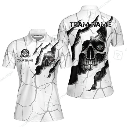 Customized Darts Women Polo Shirt, Torn-Up Skull Dartboard Eyes Darts Women Polo Team Style Jersey for Darts Players