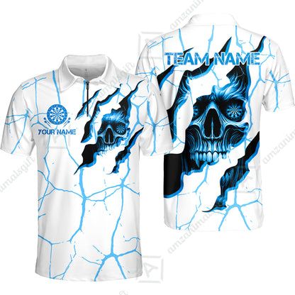 Customized Darts Quarter-Zip Polo Shirt, Torn-Up Skull Dartboard Eyes Darts Zip Polo Team Style Jersey for Darts Players