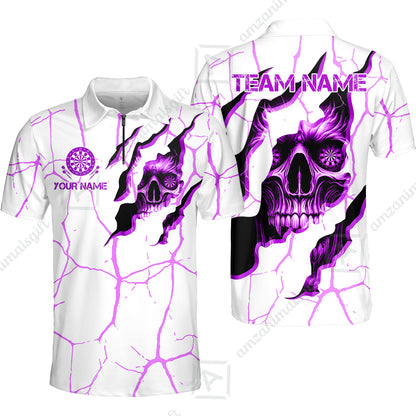Customized Darts Quarter-Zip Polo Shirt, Torn-Up Skull Dartboard Eyes Darts Zip Polo Team Style Jersey for Darts Players