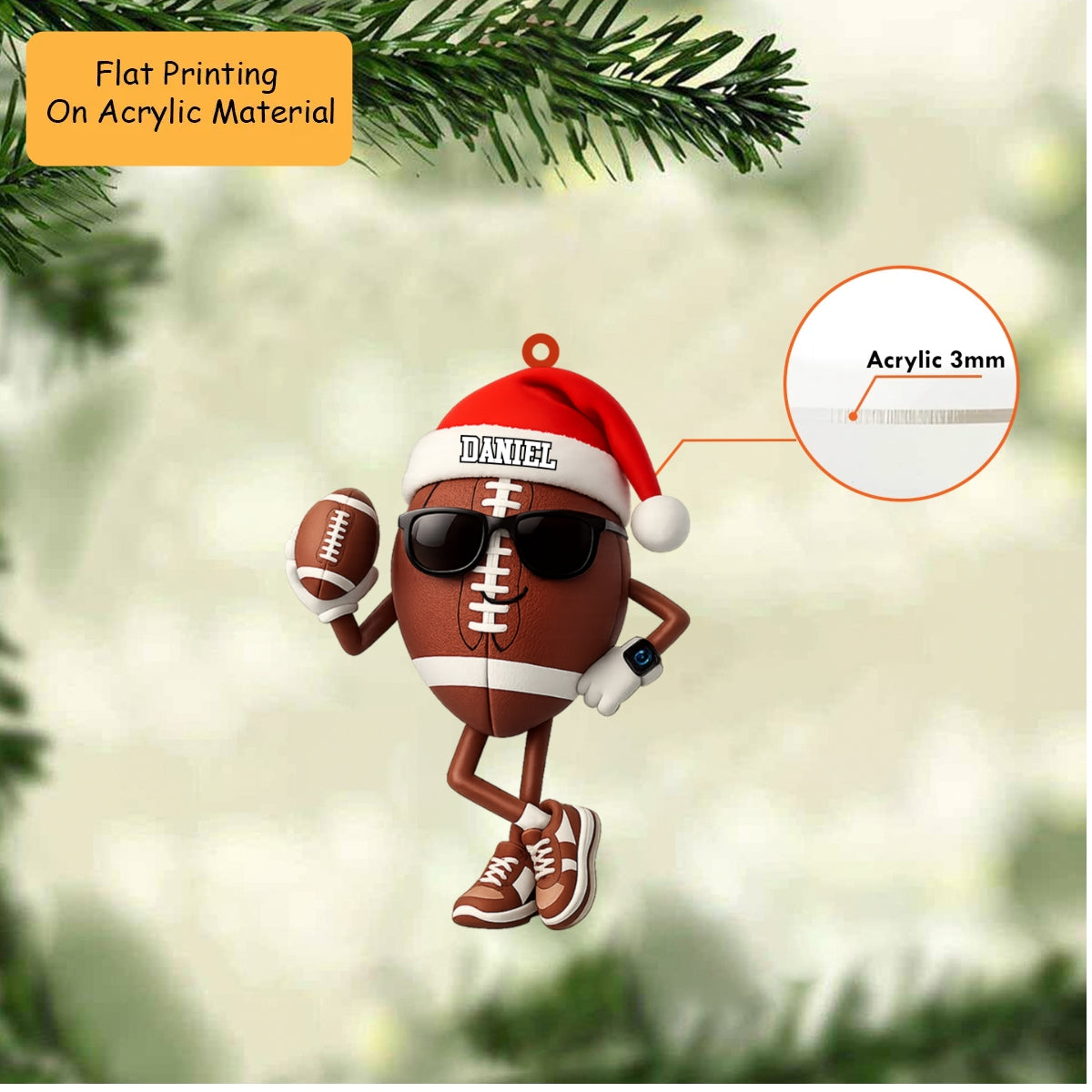 Personalized American Football Christmas Ornament, Cool Football Mascot Santa Hat, Custom Ornament Christmas Gift, Keychain Bowling, Car Ornament Bowling