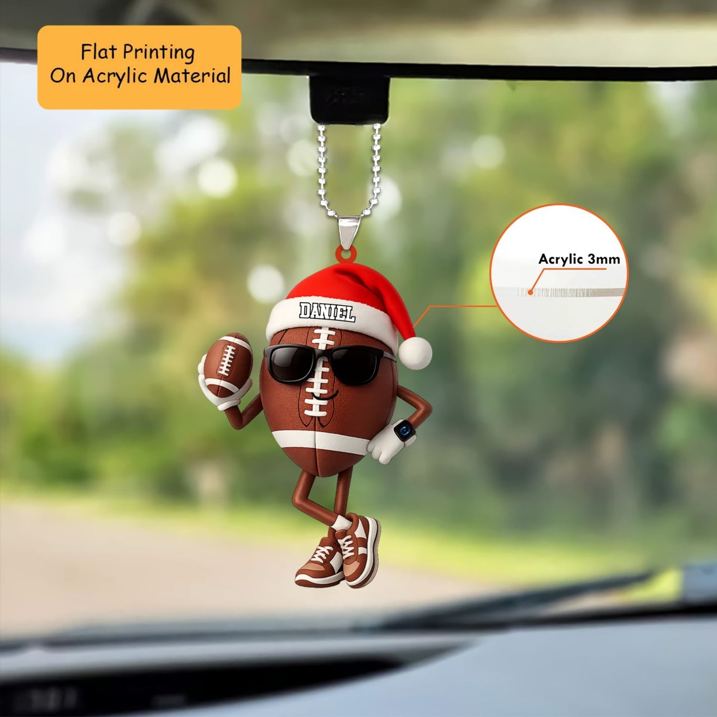 Personalized American Football Christmas Ornament, Cool Football Mascot Santa Hat, Custom Ornament Christmas Gift, Keychain Bowling, Car Ornament Bowling
