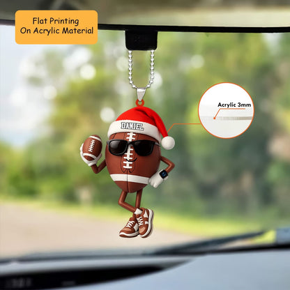 Personalized American Football Christmas Ornament, Cool Football Mascot Santa Hat, Custom Ornament Christmas Gift, Keychain Bowling, Car Ornament Bowling