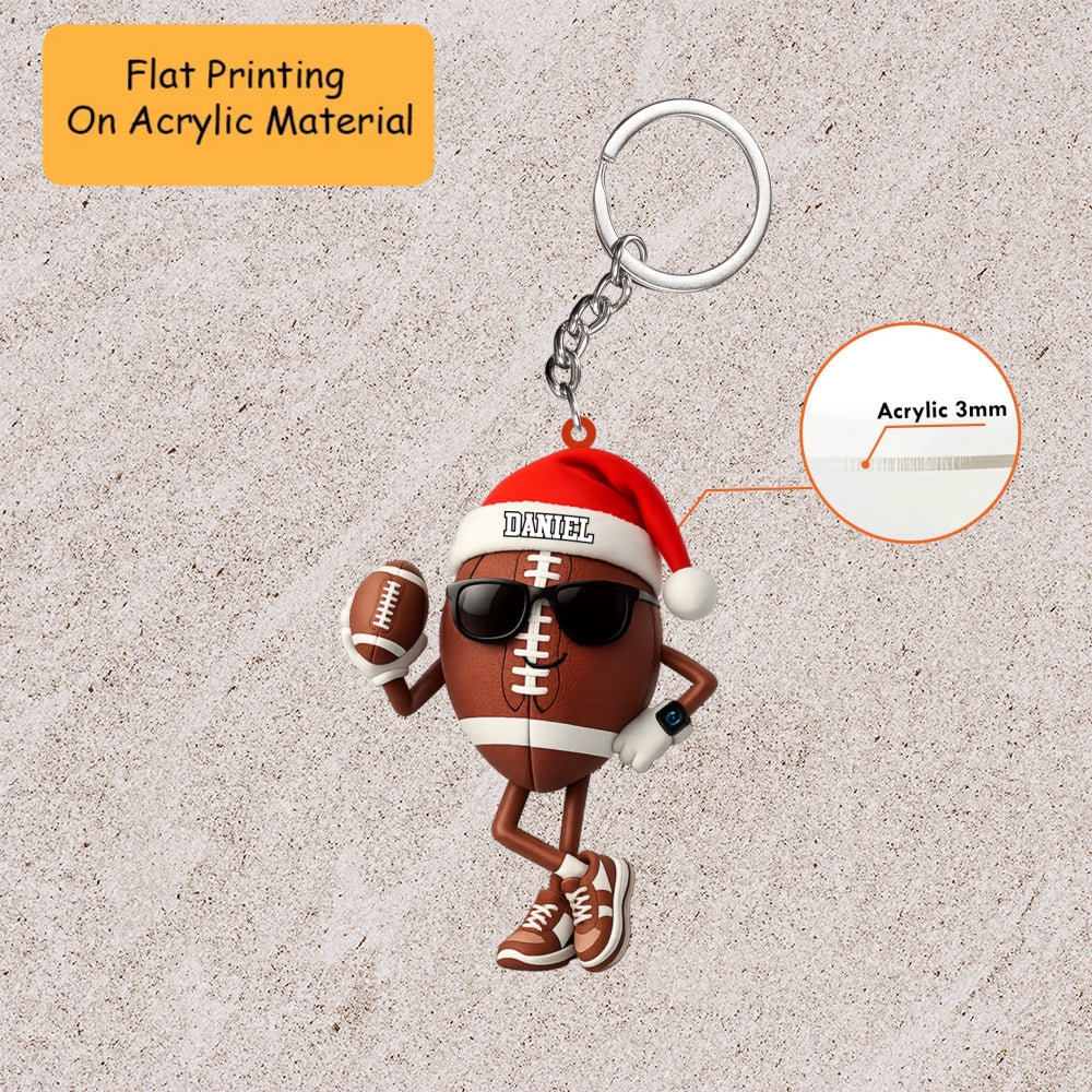 Personalized American Football Christmas Ornament, Cool Football Mascot Santa Hat, Custom Ornament Christmas Gift, Keychain Bowling, Car Ornament Bowling