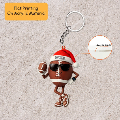 Personalized American Football Christmas Ornament, Cool Football Mascot Santa Hat, Custom Ornament Christmas Gift, Keychain Bowling, Car Ornament Bowling