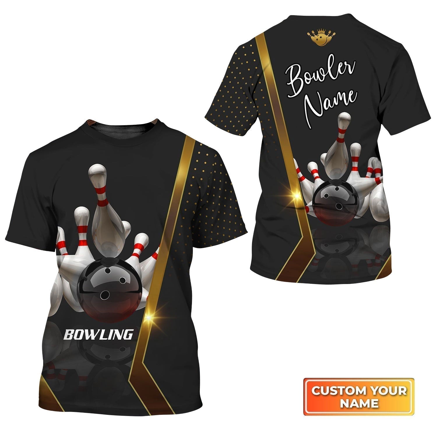 Customized Name Bowling T-Shirt, Bowling Pin and Ball Personalized Bowling T-Shirt