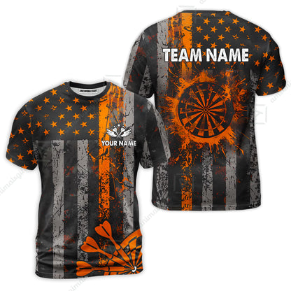 Customized Darts T-Shirt, Turquoise Grunge US Flag Patriotic Darts T-Shirt Team Style Jersey for Darts Players