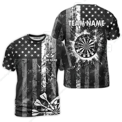Customized Darts T-Shirt, Turquoise Grunge US Flag Patriotic Darts T-Shirt Team Style Jersey for Darts Players