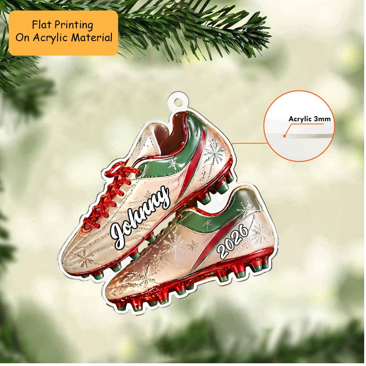 Personalized Soccer Christmas Ornament, Soccer Shoes Christmas, Custom Ornament Christmas Gift, Keychain Soccer, Car Ornament Soccer