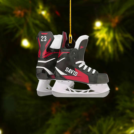 Personalized Ice Hockey Skates Flat Acrylic Ornament, Meaningful Ornament Gifts For Hockey Player, Son, Grandson