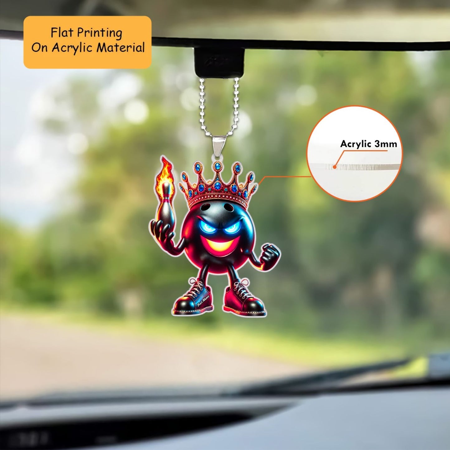Personalized Bowling King Christmas Ornament, Neon Glowing Face Jeweled Crown, Custom Ornament Christmas Gift, Keychain Bowling, Car Ornament Bowling