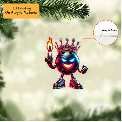 Personalized Bowling King Christmas Ornament, Neon Glowing Face Jeweled Crown, Custom Ornament Christmas Gift, Keychain Bowling, Car Ornament Bowling