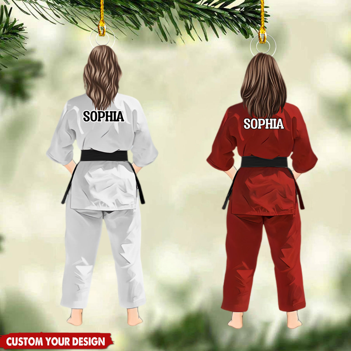 Personalized Karate Jiu Jitsu Judo Girl Female Woman Back View Flat Acrylic Ornament, Ornament Gifts For Daughter, Family