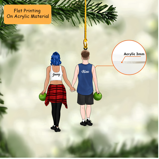 Personalized Bowling Date Christmas Ornament, Boyfriend And Girlfriend Holding Balls, Custom Ornament Christmas Gift, Keychain Bowling, Car Ornament Bowling