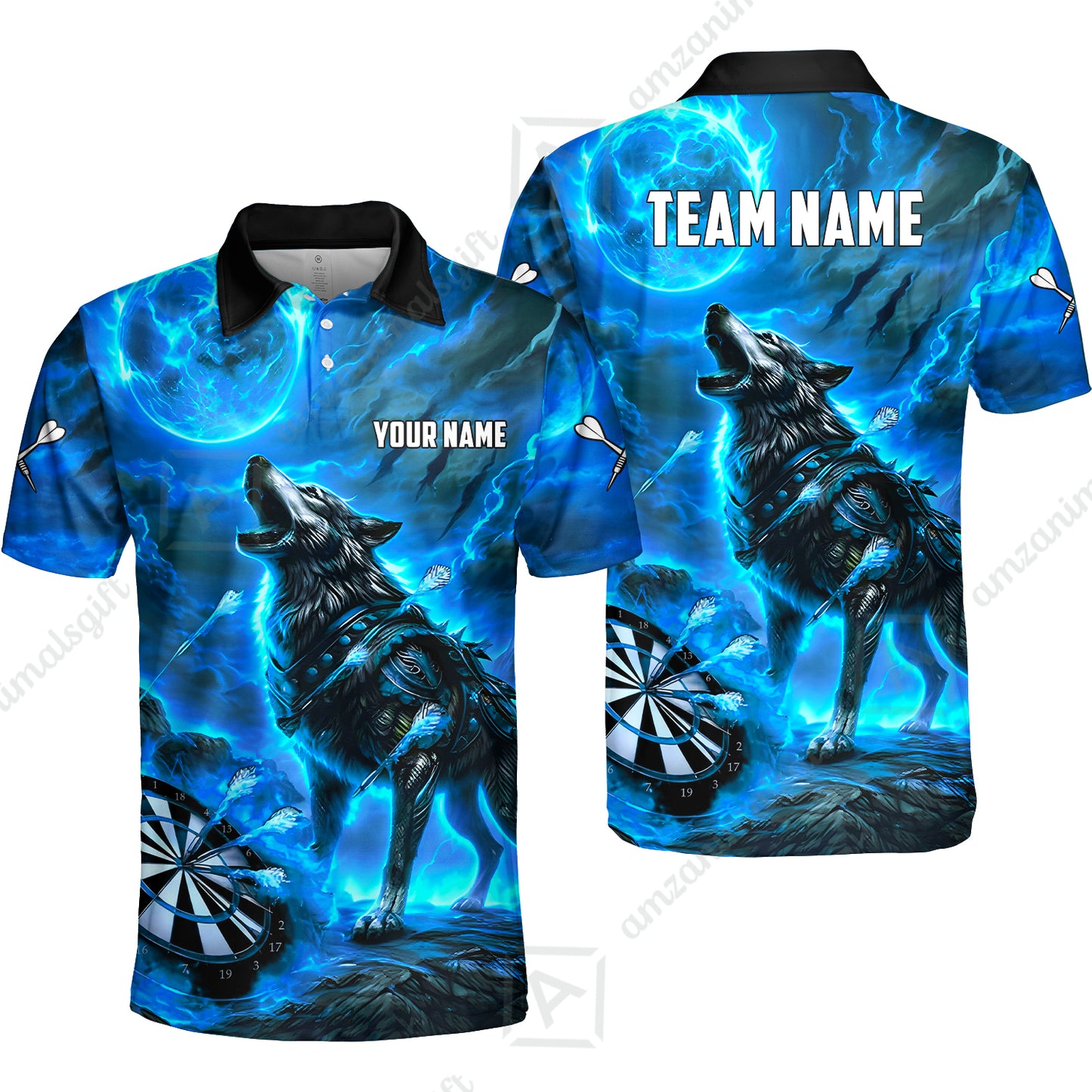 Custom Darts Team Jersey, Personalized Flaming Wolf Jersey Shirt For Players With Name & Team Name