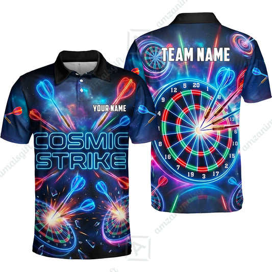 Custom Darts Team Jersey, Personalized Neon Galaxy Strike Darts Polo Shirt For Players With Name & Team Name
