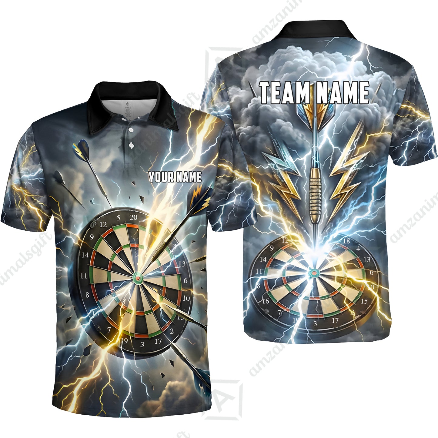 Custom Darts Team Jersey, Personalized Lightning Darts Polo Shirt For Players With Name & Team Name