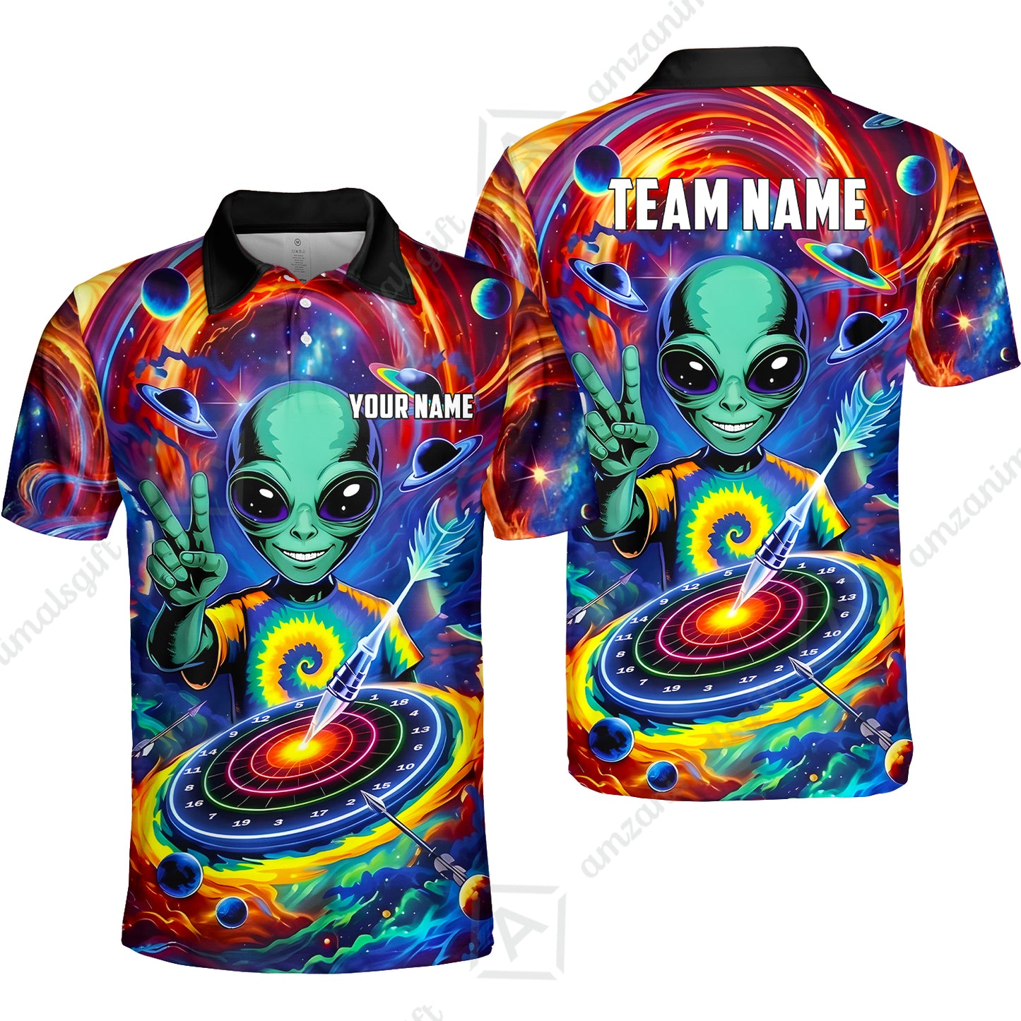 Custom Darts Team Jersey, Personalized Alien Vortex Strike Dart Polo Shirt For Players With Name & Team Name