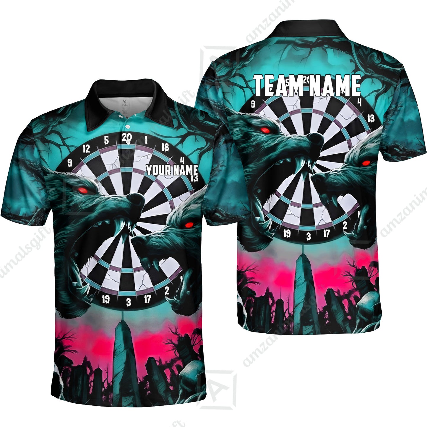 Custom Darts Team Jersey, Personalized Black Forest Wolves Dart Polo Shirt For Players With Name & Team Name