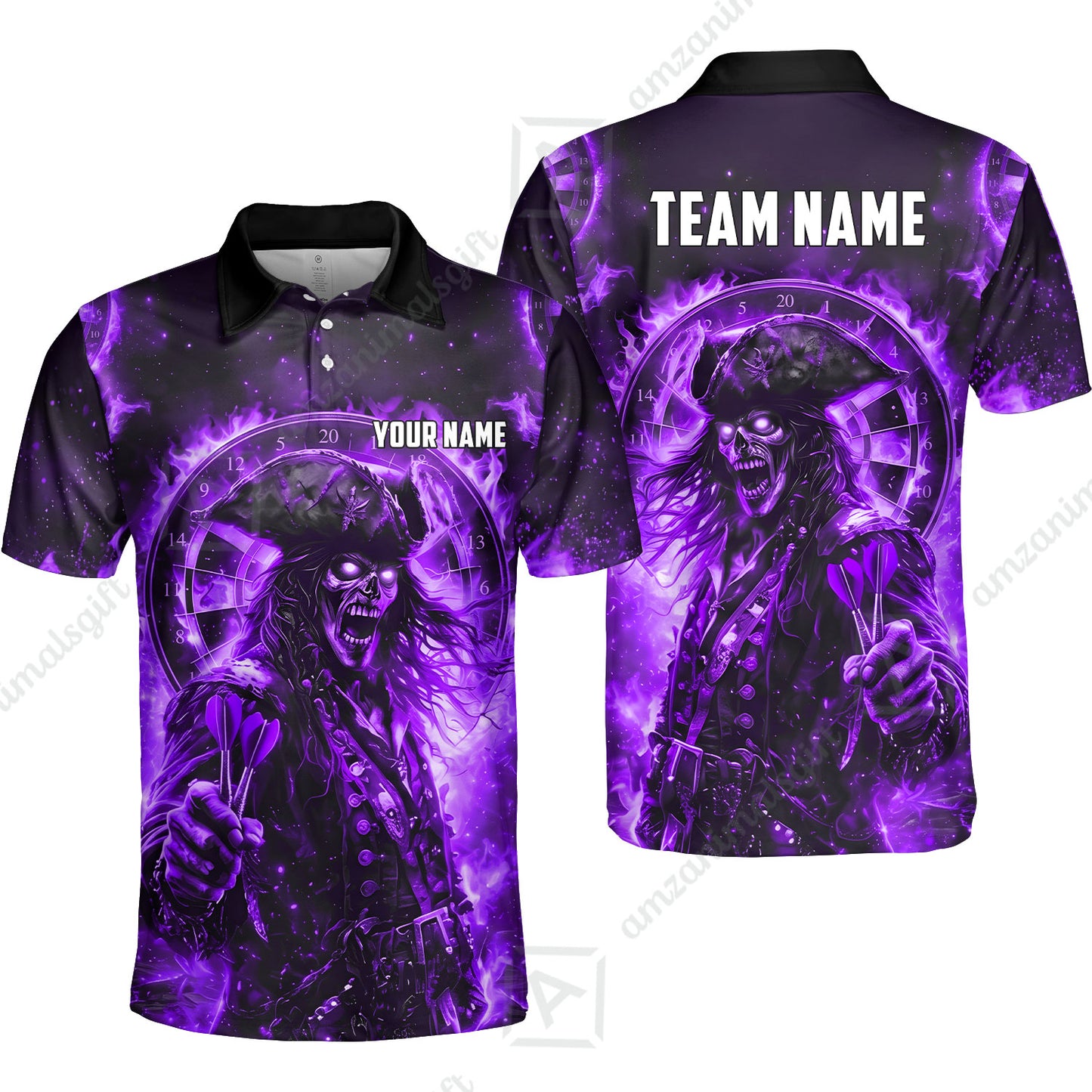 Custom Darts Jersey Polo Shirt, Ghost Pirate, Custom Dart Jersey Team Shirt For Players With Name & Team Name