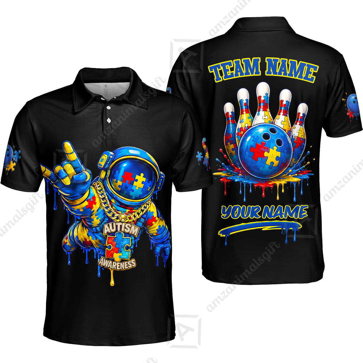 Customized Rainbow Puzzle Astronaut Awareness Bowling Jersey, Custom Name And Team Name For Bowlers