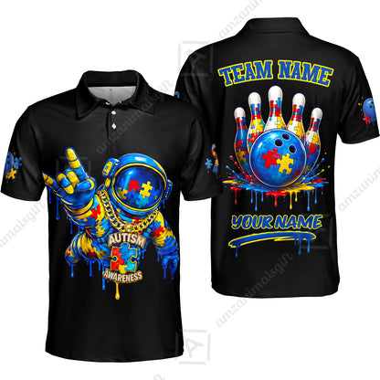 Customized Rainbow Puzzle Astronaut Awareness Bowling Jersey, Custom Name And Team Name For Bowlers