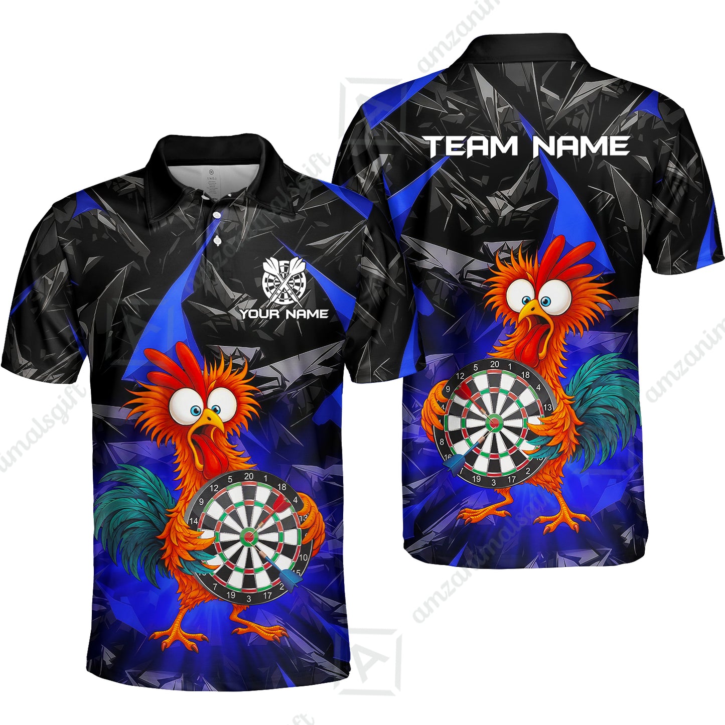 Custom Darts Team Jersey, Personalized Funky Rooster Dart Shirt For Players With Name & Team Name