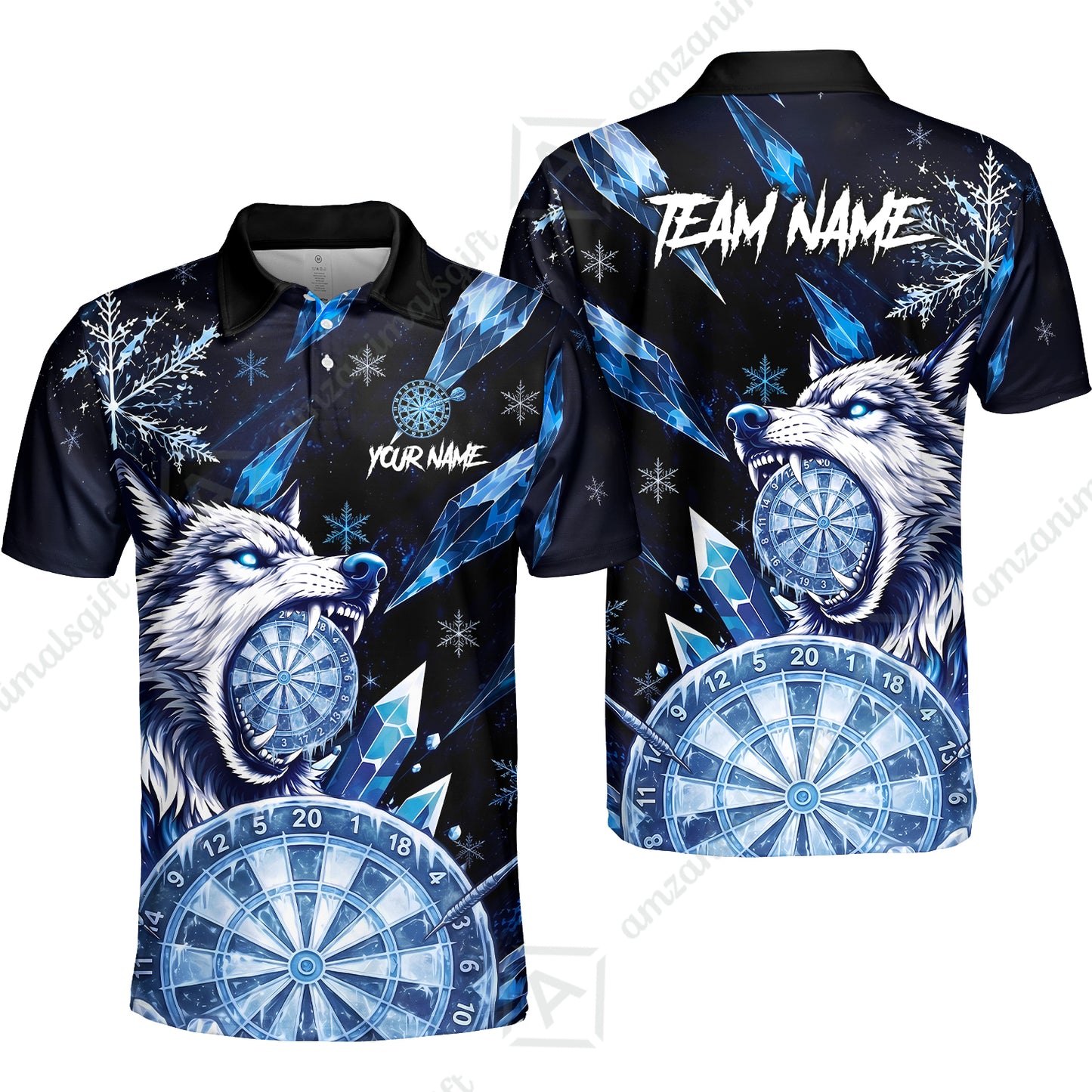 Customized Ice Wolf Crystal Winter Mascot Darts Jersey, Personalized Name And Team Name For Players