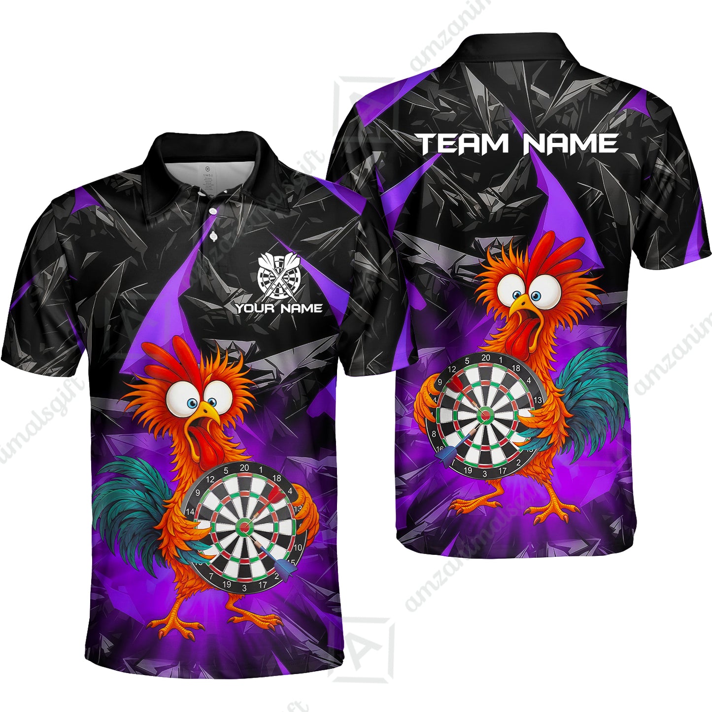 Custom Darts Team Jersey, Personalized Funky Rooster Dart Shirt For Players With Name & Team Name