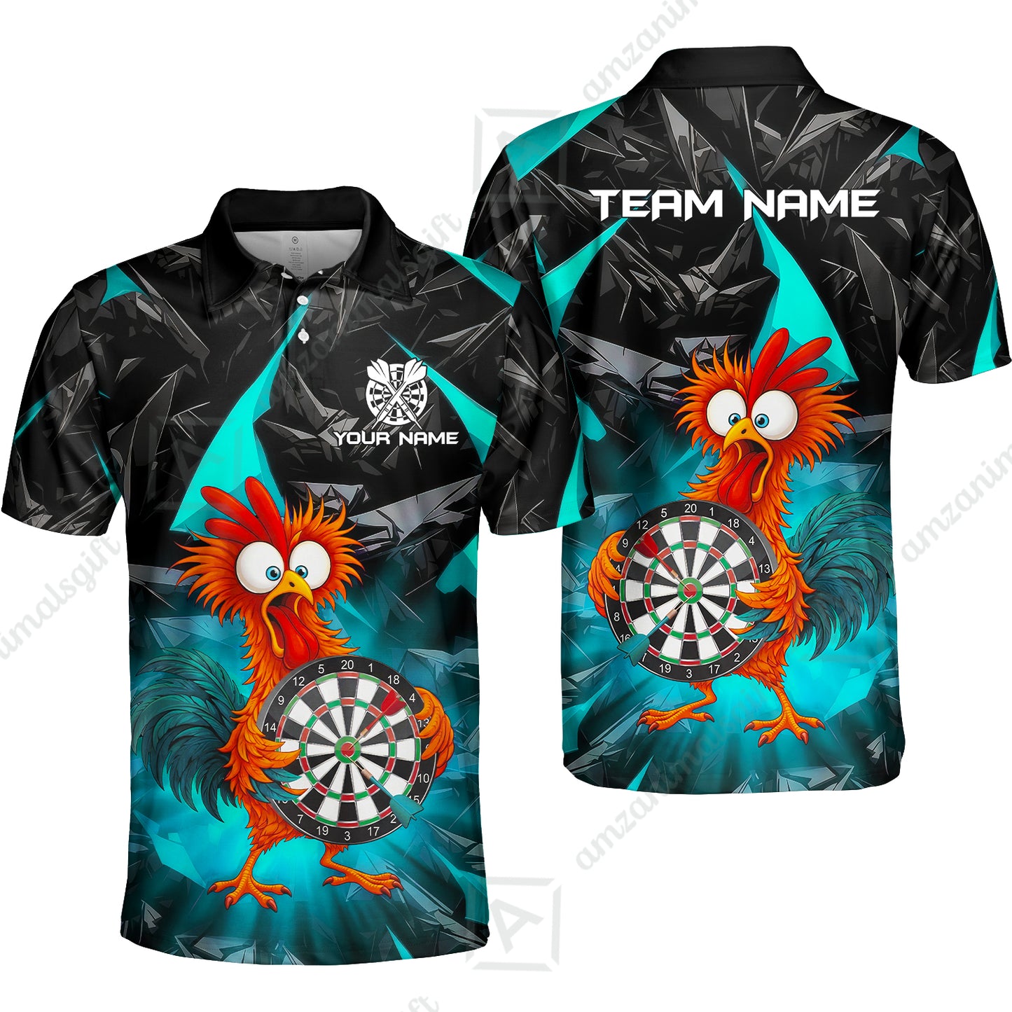 Custom Darts Team Jersey, Personalized Funky Rooster Dart Shirt For Players With Name & Team Name
