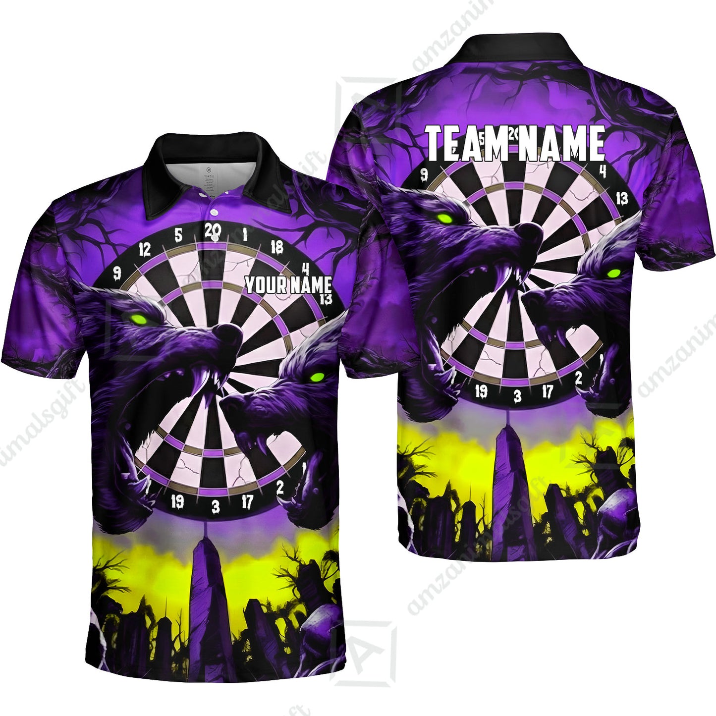 Custom Darts Team Jersey, Personalized Black Forest Wolves Dart Polo Shirt For Players With Name & Team Name