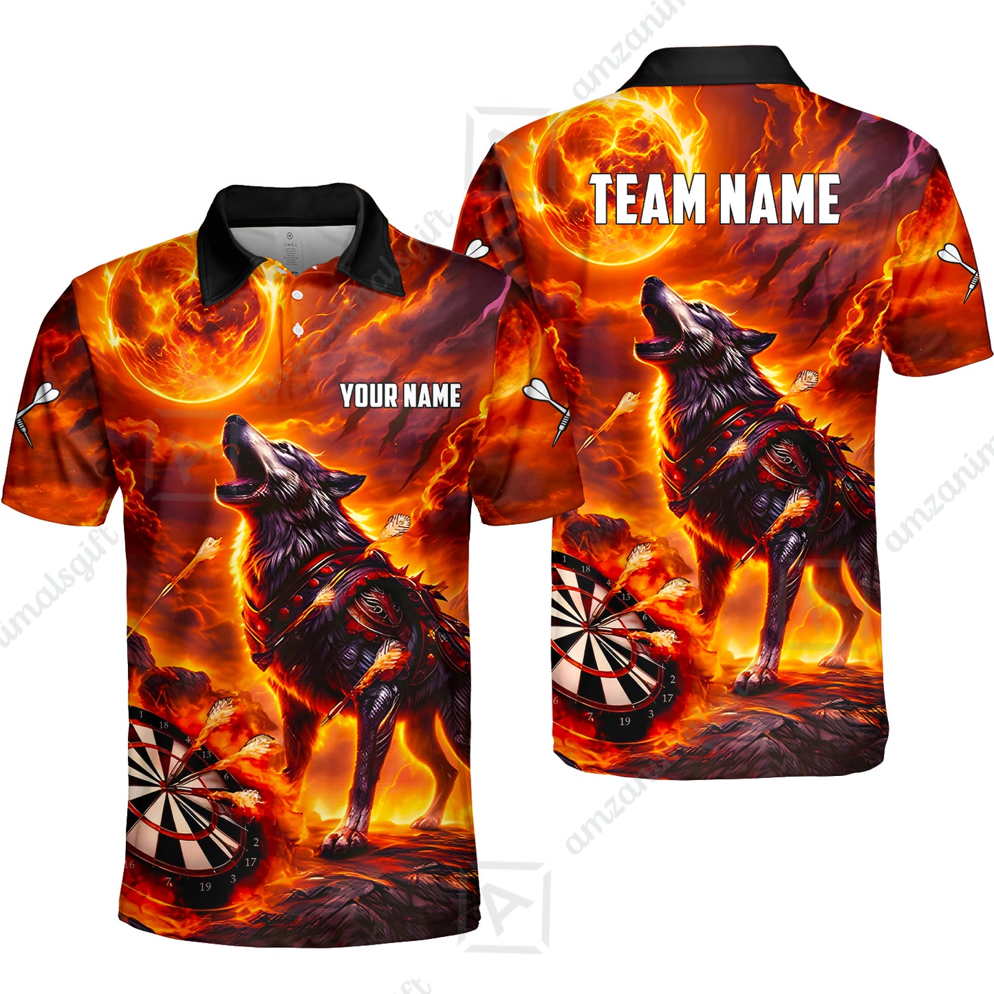 Custom Darts Team Jersey, Personalized Flaming Wolf Jersey Shirt For Players With Name & Team Name