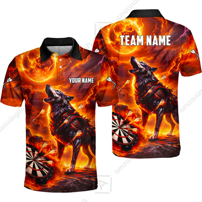 Custom Darts Team Jersey, Personalized Flaming Wolf Jersey Shirt For Players With Name & Team Name